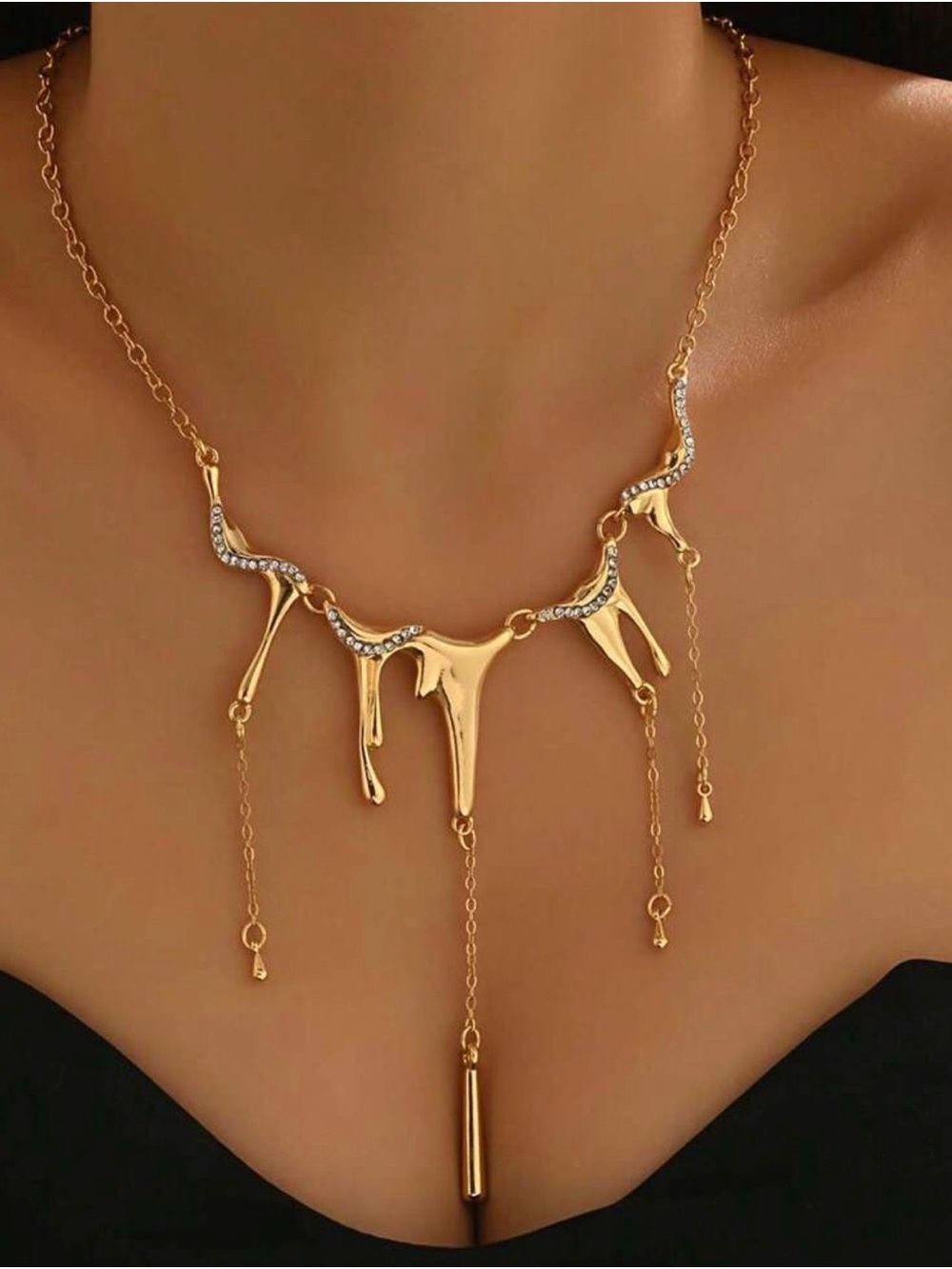 Gold Drip Crystal-Accent Necklace